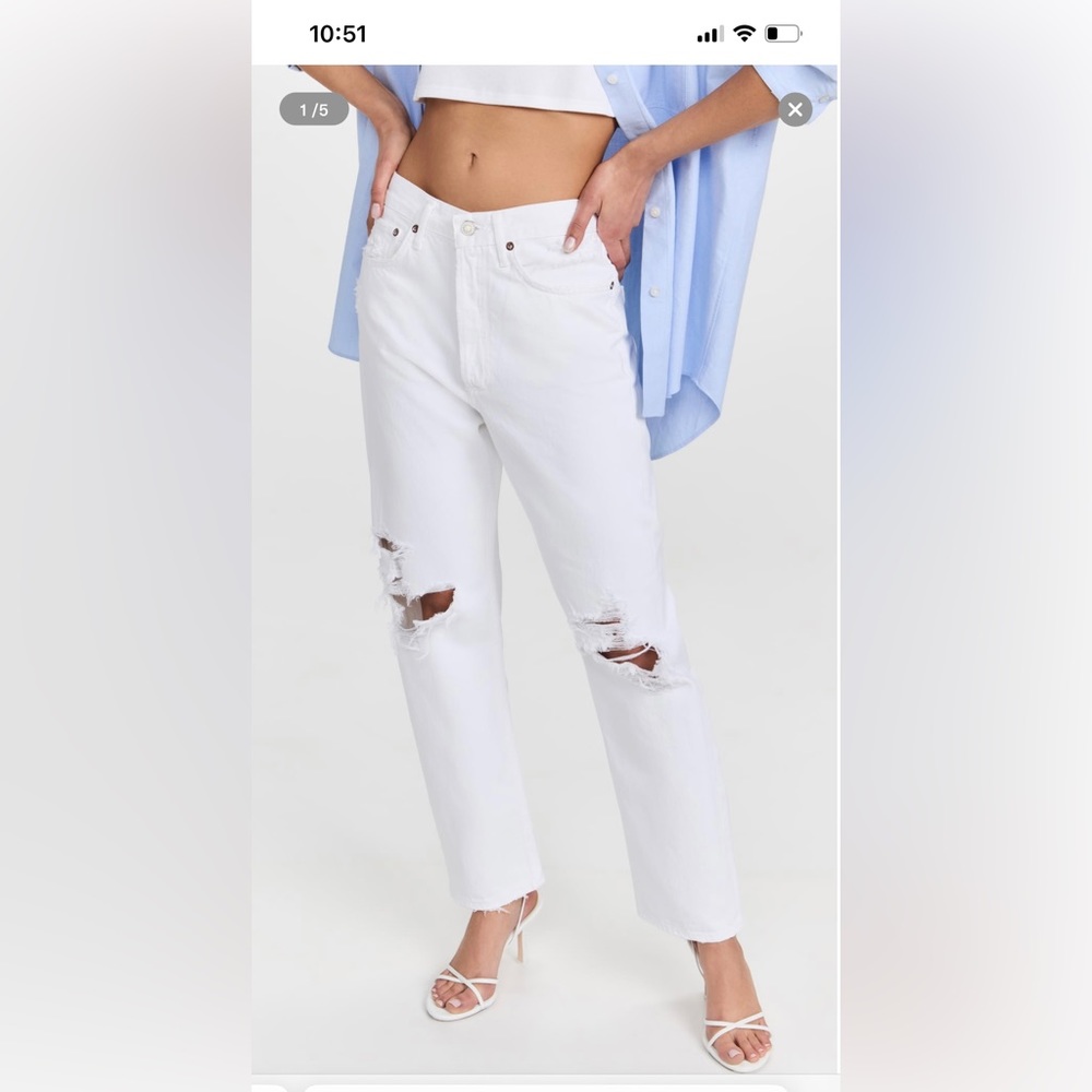 Agolde White Straight Leg Distressed Jeans